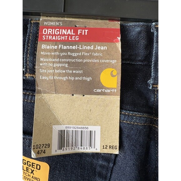 Carhartt Flannel Lined Jeans Women 12 Reg Original Fit Straight Leg Blue Denim - Picture 5 of 7